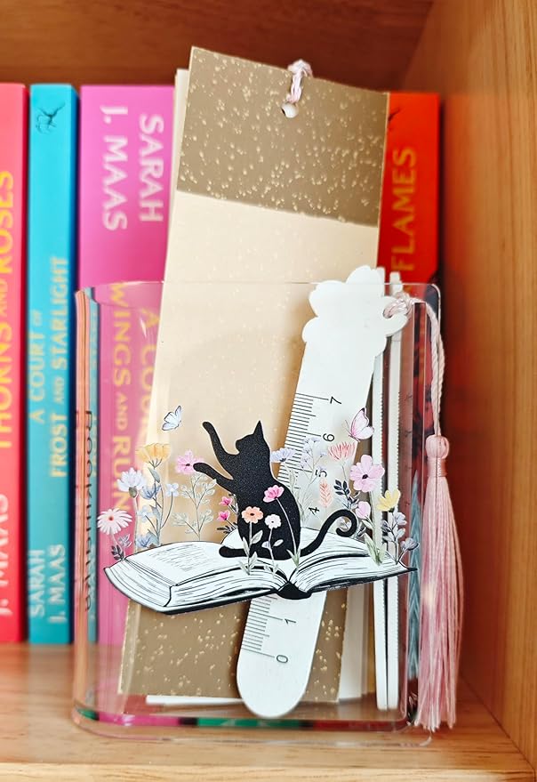 Book Shaped Bookmark Holder, Reading Accessories Gift for Book Lovers, Women, Librarians (cat)