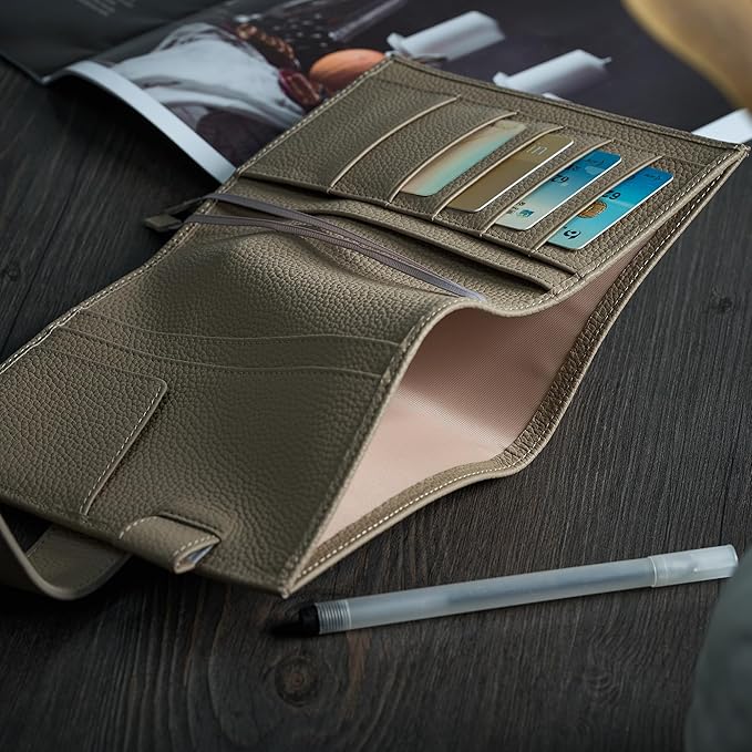 A6 Genuine Leather Techo Notebook Cover Compatible with Hobonichi Original Stalogy Midori MD with 5 Card Slots Pen Loop Bookmarks Back Pocket (Grey)