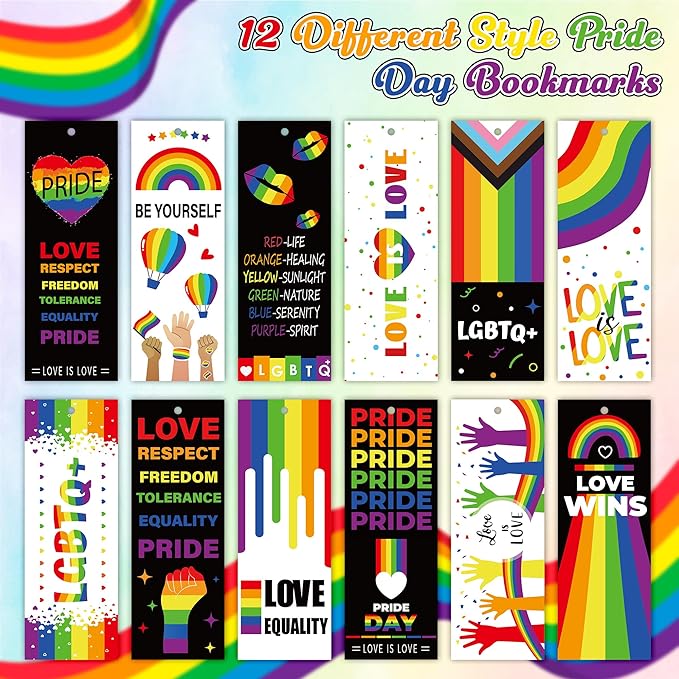 Haooryx Pride Day Rainbow Bookmark - 123Pcs LGBTQ Pride Theme Bookmarks Love Equality Love is Love Rainbow Flag Heart Bookmarks for Pride Day Gay Party Favors Supplies Decor Awareness Seminar Supplies