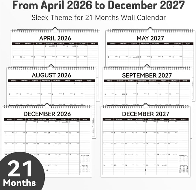 2026 Calendar, Forvencer 21-Month Wall Calendar 2026, Apr 2026 - Dec 2027, 14" x 11" Large Monthly Planner Calendars with Notes Section & Stickers, Ruled Block, Spiral Binding Hanging for Home Office