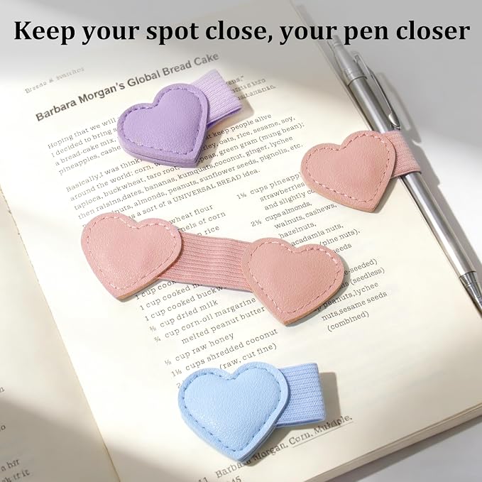 2Pcs Magnetic Leather Heart Bookmarks with Pen Holder, Cute Book Markers Clip with Gift Box, Reading Accessories for Book Lovers Women Teachers Students, Pink