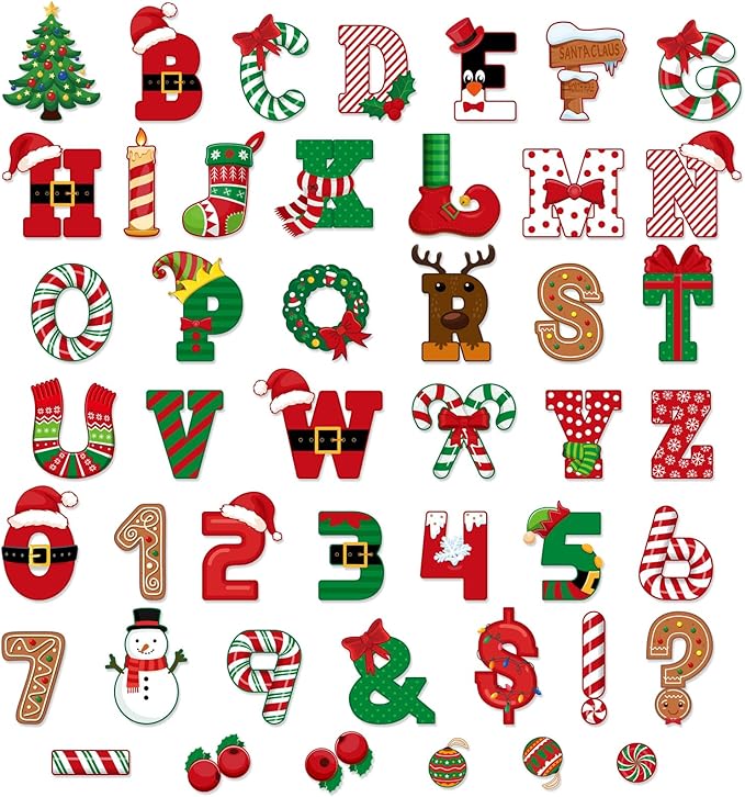 Faccito 176 Pcs Christmas Bulletin Board Decorations Letters Numbers Alphabet Punctuation Symbols Combo Christmas Paper Cutouts Red Green Classroom Decorations for School Chalkboard Party Crafts