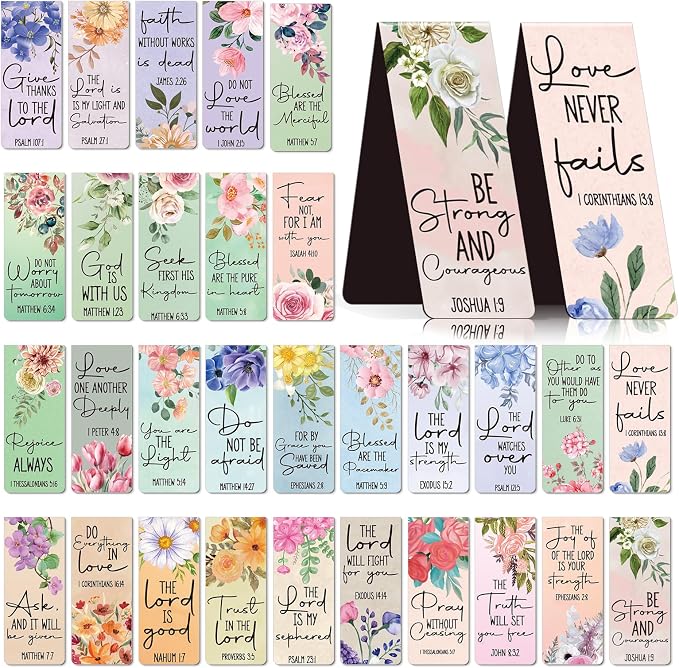 Wxiben Bible Verses Magnetic Bookmark - 30Pcs Inspirational Floral Book Mark Magnets Christian Flower Bookmarks Magnetic Religious Faith Book Markers Page Clip for Women Students Teachers Reading Gift