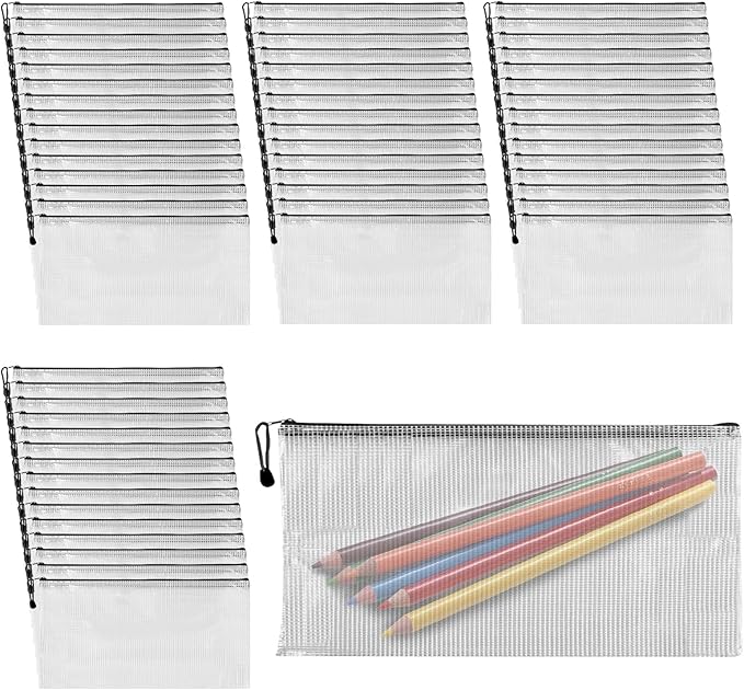 100 Pcs Black Mesh Zipper Pouch Bulk Multipurpose Waterproof Zipper Pouches, 9.5x4.5 Inches Small Plastic Zipper Mesh Bags Clear Mesh Pouches with Zipper for Office Travel Supplies Storage