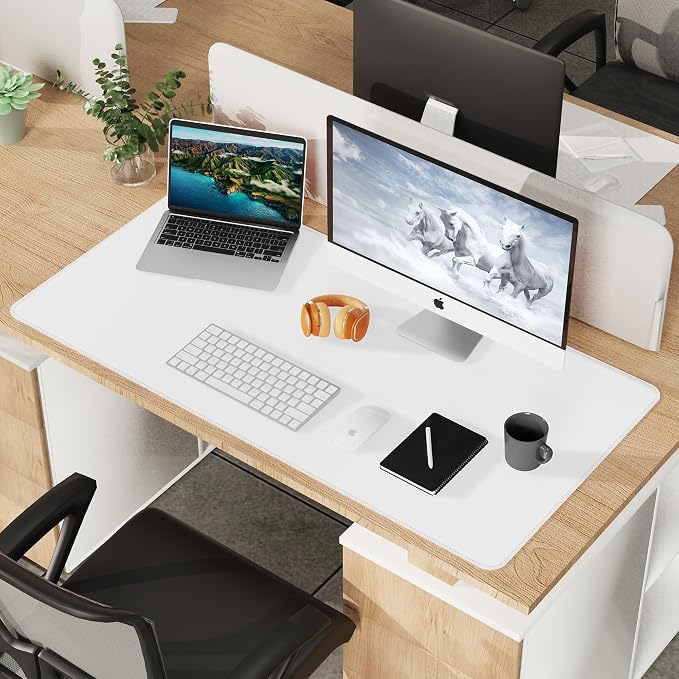 AFIING Cork Desk Mat 47" x 23.6", Dual-Sided Natural Cork & PU Leather Desk Pad, Non-Slip Waterproof Large Mouse Pad for Office, Home & Gaming (White)