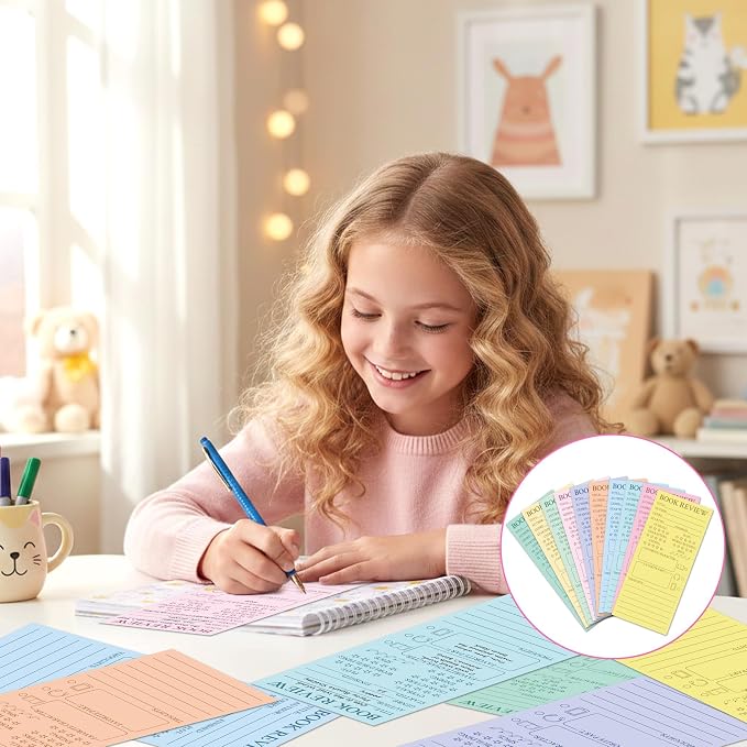 L1rabe Macaron Book Review Bookmarks - Back to School 120Pcs Book Page Marker Reading Log for Readers Bookworm Bookish Gift, Reading Page Tracker for Students Teachers Women to Review & Tracker
