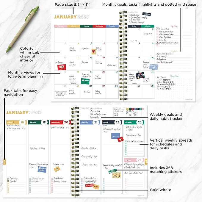 TF Publishing July 2026 - June 2027 Yellow Linen Medium Weekly Monthly Planner - 12 Month Academic Planner 2026-2027 with Durable Cover, Thick Bright White Paper and Planning Stickers - 6.5 x 8 in