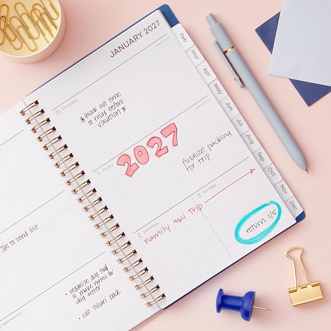 Blue Sky 2027 Weekly and Monthly Planner Calendar, January 2027 - December 2027, 5" x 8", Flexible Frosted Cover, Laminated Tabs, Durable Twin Wire Binding, Bakah Blue