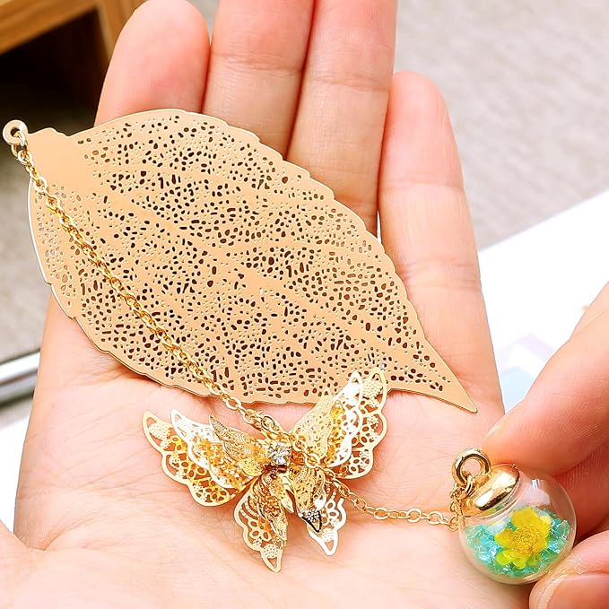 Toirxarn Metal Leaf Bookmark with Butterfly Charm – Christmas Stocking Stuffer for Women & Teachers – Cute Small Gift for Book Lovers & Holiday Inspiration
