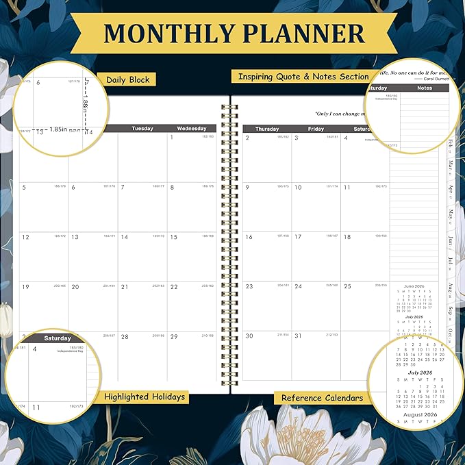 2026-2031 Monthly Planner - 5 Year Planner/Calendar from JUL. 2026 - JUN. 2031, 9" x 11", Monthly Tabs, Back Pocket, Twin-Wire Binding, Transparent Waterproof PP Cover