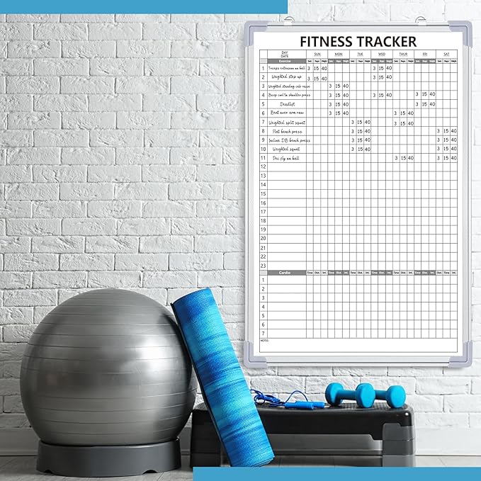 Lincia 24 x 36 Inch Fitness Tracker Whiteboard Workout Calendar for Home Gym Dry Erase Planner Hanging Removable to-Do List for Wall Whiteboard with Aluminum Frame for Gym Fitness Program(Style B)