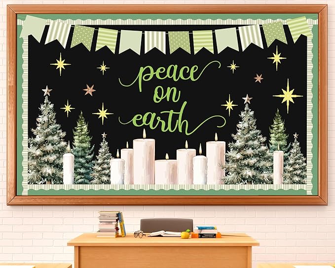 Christmas Theme Party Bulletin Board Sets Decorations Peace on Earth Bulletin Board Decorations Set Xmas Theme Party Paper Cutouts for Kids Students Classroom School Office Home Holiday Wall Decors