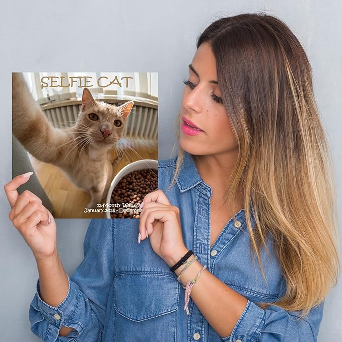 2026 Wall Calendar,Cat Calendar 2026,Selfie cat Monthly Wall Calendar, 12" x 24" Open,Family Planner Calendar Organizer with funny cat Images, for Cats Lovers