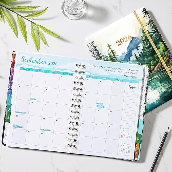 2026 Planner - 2026 Planner Weekly and Monthly, Jan 2026 - Dec 2026, 6.3” x 8.4”, 2026 Calendar Planner, Twin-Wire Binding, Inner Pocket, Colorful Monthly Tabs, Elastic Closure, Contacts, Holidays