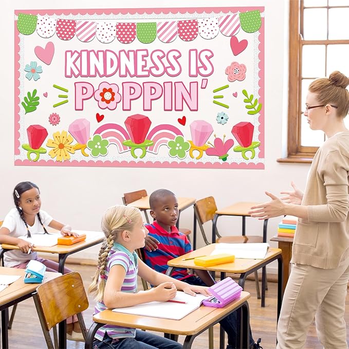 Valentine's Day Bulletin Board Decorations Set Valentines Inspirational Classroom Decoration Pops Heart Ring Flowers Paper Cutouts for School Classroom Chalkboard Wall Decor Party Supplies