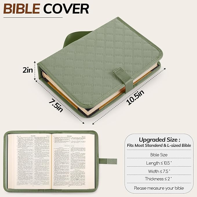 Large Bible Bag with Bible Cover Case for Women,Color-Blocking Bible Carrying Case,Church Tote Bag with Shoulder Strap for Bible Study Supplies,Christian Gifts for Women（Green）