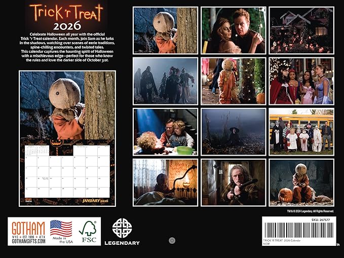 Trick R Treat Calendar 2026 Officially Licensed Merch Horror Halloween Movie Monthly Wall Calender 12 Month | American Made In The USA