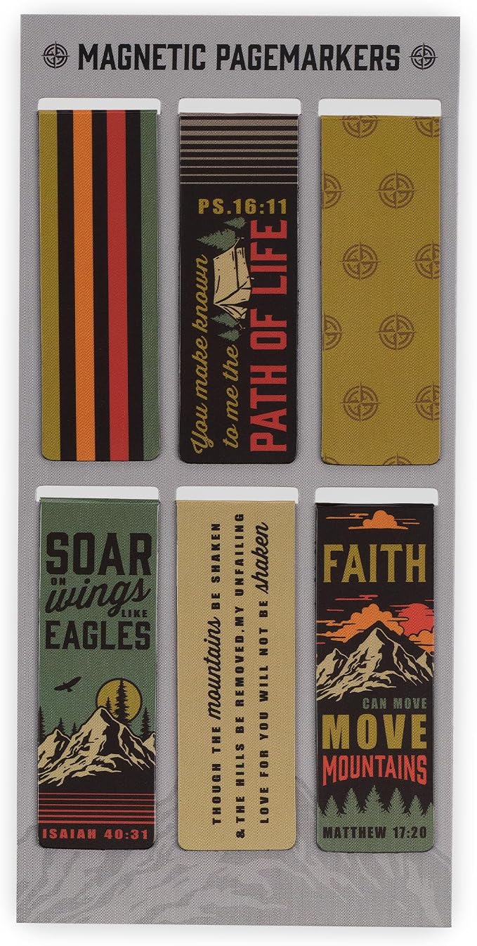 Christian Art Gifts Magnetic Scripture Bookmark/Pagemarker Set for Men & Women: Scenic Mountains - Set of 6 w/Inspirational Scripture for Bibles, Fridges, Books, Multicolor Outdoor Theme, Small