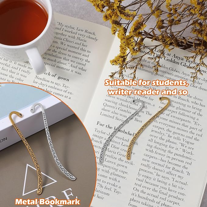Tyqour 30PCS Metal Bookmarks Hairpin Hook Vintage Book Markers Carved Embossed Metal Bookmark Hooks for Teacher Reading Enthusiasts Jewelry Making Charms