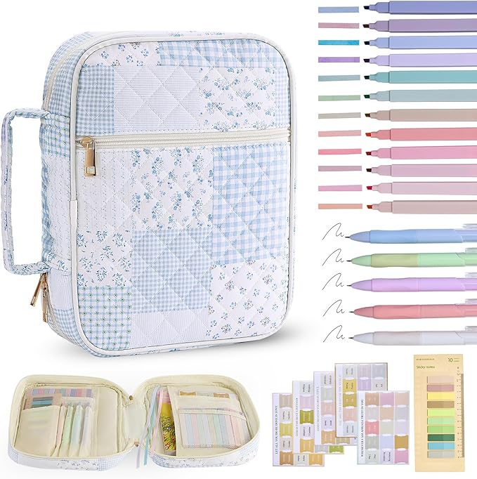 Bible Cover Case for Women Large Bible Cover Bag Quilted Bible Carrying Case for Girls Bible Study Supplies Accessories Christian Gifts for Women (Blue Gingham, Large)