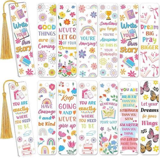 AFRITEE UV DTF Bookmark Wraps - 24 Sheets Mental Health Inspirational Quotes Acrylic Bookmark Blanks Uvdtf Decals, Flowers Butterflies Transfer Sticker Bookmark Double Sided Decal Crafts Decorations