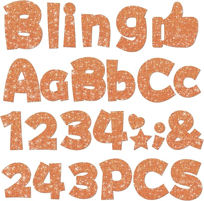 243 Pcs Glitter Bulletin Board Letters Set, 4 Inch Alphabet Poster Board Cardboard Cutouts with Numbers and Punctuation, Classroom School Wall Display Decorations (Orange)