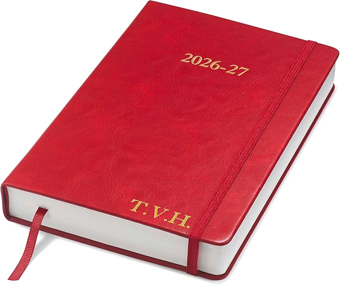 Wykeham's Executive 2026-27 Daily Journal Planner – Customization Available – Mid-Year Academic Diary (Personalized Crimson, 8.5"×5.5")