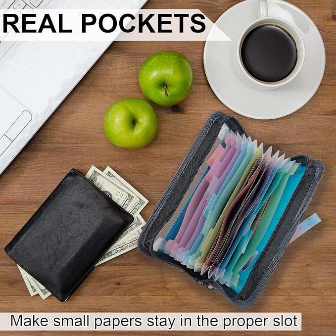 NAFY Small Accordian File Organizer,A6 Size 13 Pockets Coupon Receipt Holder Organizer Wallet with Zipper,8X5.3 Inches Portable Accordion Expanding Folders Wallet for Coupon,Receipt,Bills,Cash(Blue)
