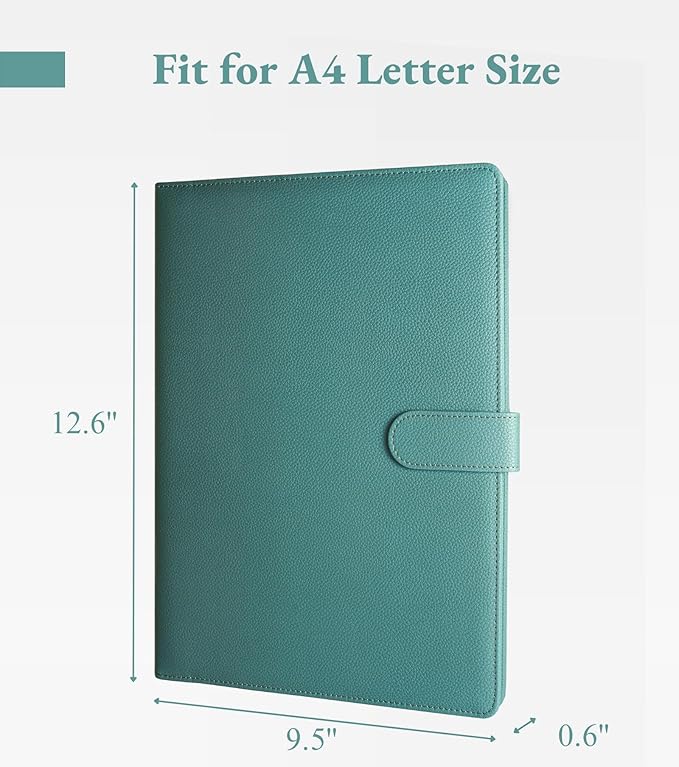 Zreal Padfolio Portfolio for Women & Men, Faux Leather Clipboard with Folder, Resume Document Folder, Legal Pad Holder Fits A4 & Letter Size for Interview, Conference (Teal Green)