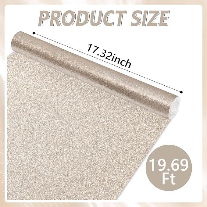 Glitter Bulletin Board Paper Roll Sparkle Wrapping Paper Bulletin Board Decor Glitter Poster Gift Wrapping DIY Art Crafts Wallpaper Background for Home Office Classroom Decor 17"x20ft, Champagne Gold