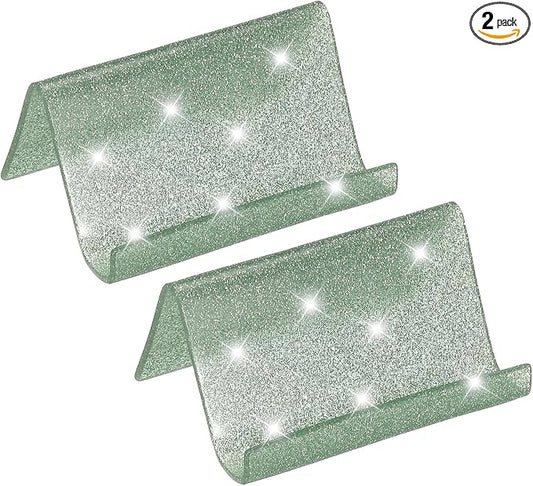 PATIKIL Business Card Holder for Desk, 2Pcs Acrylic Business Card Holders Shine Card Stand Organizer Cards Display for Office Exhibition, Light Green