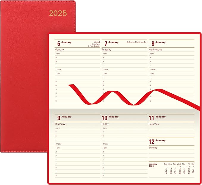 Letts of London Belgravia 2025 Weekly/Monthly Appointment Book and Planner, 12 Months, January to December, Horizontal, Slim Size, 6.625" x 3.25", English, Red (C33SRD-25)