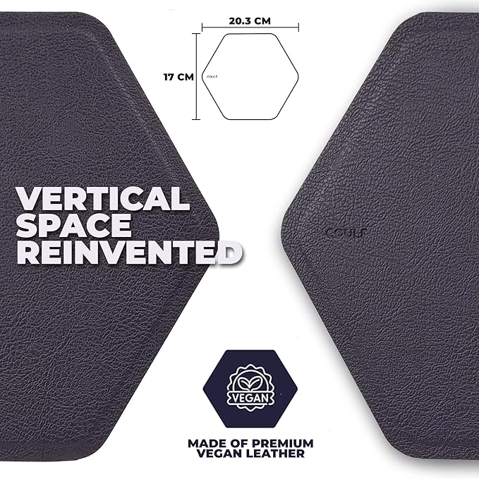 Leather Magnetic Notice Board Platform | Adhesive On Wall Organiser Hexagon 17cmx20.3cm | Best with Coulf Magcessories | 3 Pcs Dark Lilac