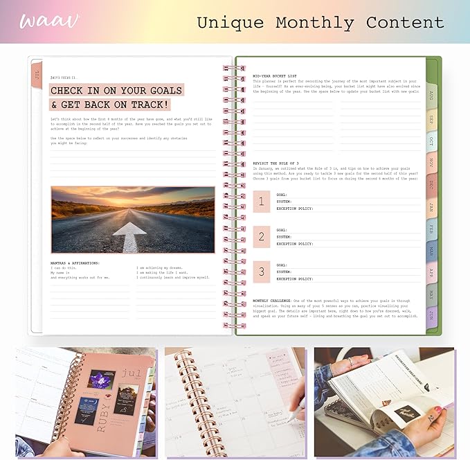 Blue Sky WAAV Weekly and Monthly Academic Year Planner Calendar, July - June, Flexible Cover, Wirebound, Laminated Tabs, Storage Pocket, Includes 20 Extra Notes Pages, Michelle (Michelle- 2025/2026, 5.875" x 8.625")