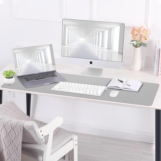 AFIING Cork Desk Mat 47" x 23.6", Dual-Sided Natural Cork & PU Leather Desk Pad, Non-Slip Waterproof Large Mouse Pad for Office, Home & Gaming (Light Grey)