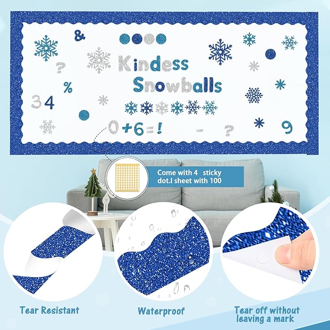 Kosiz Winter Bulletin Board Decoration Set 118 ft Scalloped Bulletin Board Borders Classroom Poster Border Trim with 257 Pcs Letter Number Symbol Cutout for School Decor