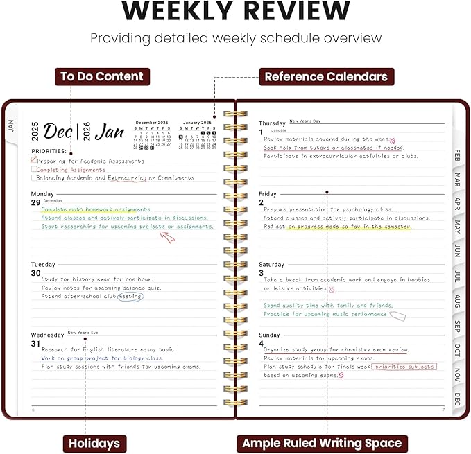 2026 Planner - Weekly and Monthly Planner, January 2026 to December 2026, Spiral Bound 2026 Calendar Planner Book, Inner Pocket, Perfect for Office Home School Supplies - A5 (6.3" x 8.5"), Burgundy