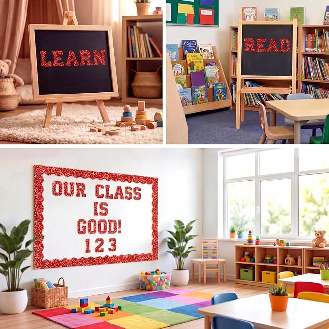 Red 175 Pcs Graduation Photo Display Board Sticker Glitter Border Trim Alphabet Letter Number for 2026 Grad Party Trifold Poster Photo Display Science Fairs Event Displays Bulletin Board
