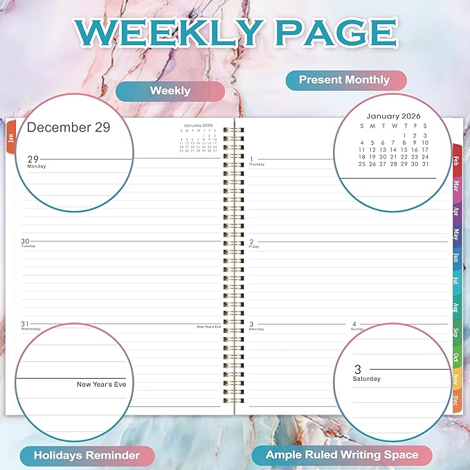 2026 Planner - 2026 Planner Weekly and Monthly, 2026 Calendar Planners 8.5''x11'', Weekly Monthly Planners with Colorful Tabs, Inner Pocket