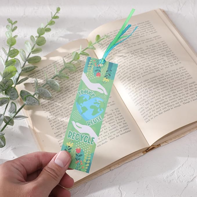 Earth Day Bookmark Gifts - 120 Pcs Paper Bookmarks Bulk for Students Book Lovers Page Marks Ribbon Reading Accessories Bookish Prizes Gift for Educational Environmental Protection Activity