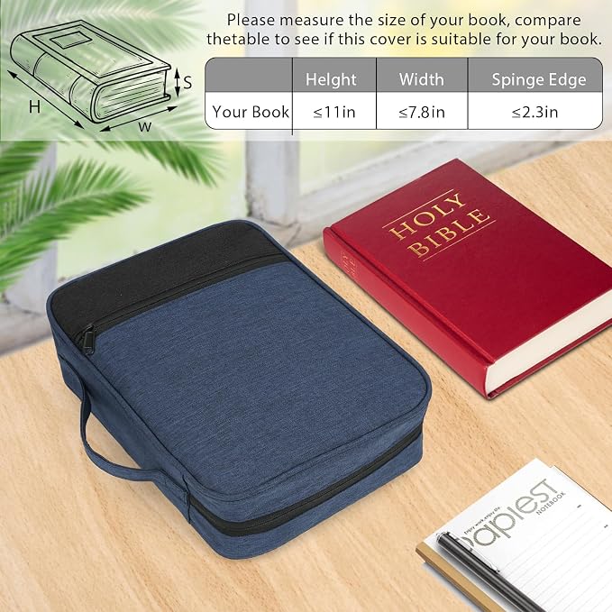 GERMUN Bible Cover with Durable Handle, Carrying Book Case Church Bag Bible, Protective with Zippered Pocket, Bible Study Accessories Supplies, Book Protector for Book Lovers, BlueBlack