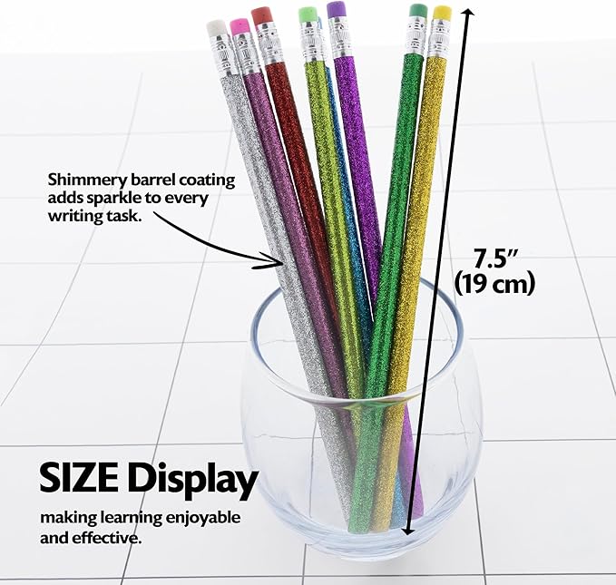 BAZIC Products Metallic Glitter Pencil w/Eraser, Latex Free Eraser, Unsharpened Rewards Glitter Pencil (8/Pack), 1-Pack