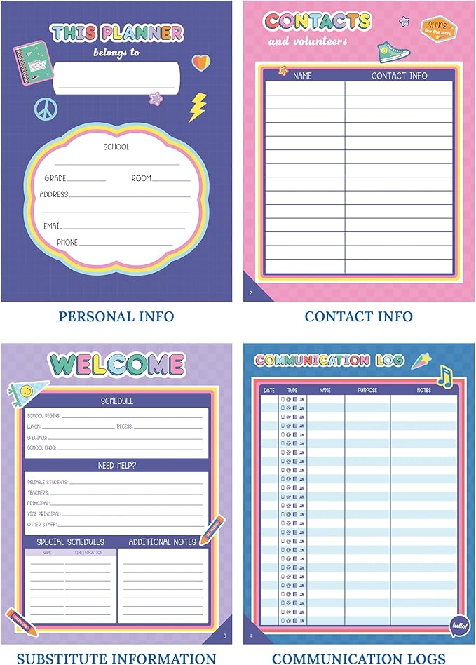Carson Dellosa We Stick Together Teacher Planner 2025-2026, Undated 8" x 11" Lesson Plan Book with Retro Stickers, Class Schedule, Weekly Calendar, Homeschool and School Supplies, Classroom Must Haves