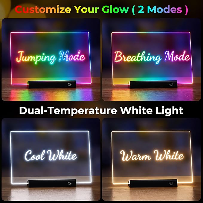 Rechargeable 11.8”×7.9” Glow Doodle LED Note Board with Colors,2 Modes&7 Colors with Remote Control,LED Drawing Board for Office/Café/Home Decor&Message,Birthday/Easter/Holiday Gifts,Black