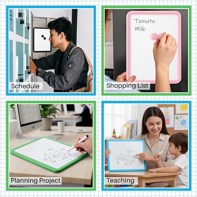 Lincia 6 Pack Magnetic Dry Erase White Board, 8.5"x11" Board with 14 Markers, Small Dry Erase Whiteboard with Magnetic for School Locker, Office, Refrigerator, Students, Girls