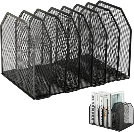 7-Section Vertical Mesh File Sorter, Black Metal Desktop Document Organizer with Extra Wide Spacing, Metal Paper Holder for Home Office Classroom Desk Storage
