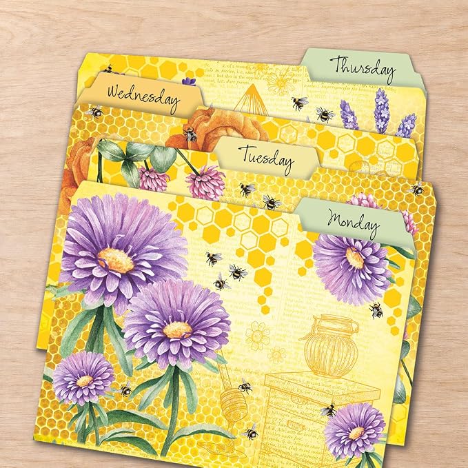 Current Bee Friends File Folders Value Pack - Bulk Set of 24, 6 Pretty Decorative Designs, 1/3 Cut Tabs, Heavy-Duty Paper Stock, Office Supplies for Home & Work, 9-½” x 11-¾” Letter Size