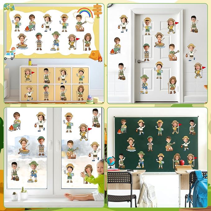 60pcs Camping Theme DIY Cutouts Camper Bulletin Board Decoration Set Camping Adventure Paper Cut-Outs Classroom Decor for Boy Girl Classroom DIY Photo Craft Kindergarten School Wall Door Supplies
