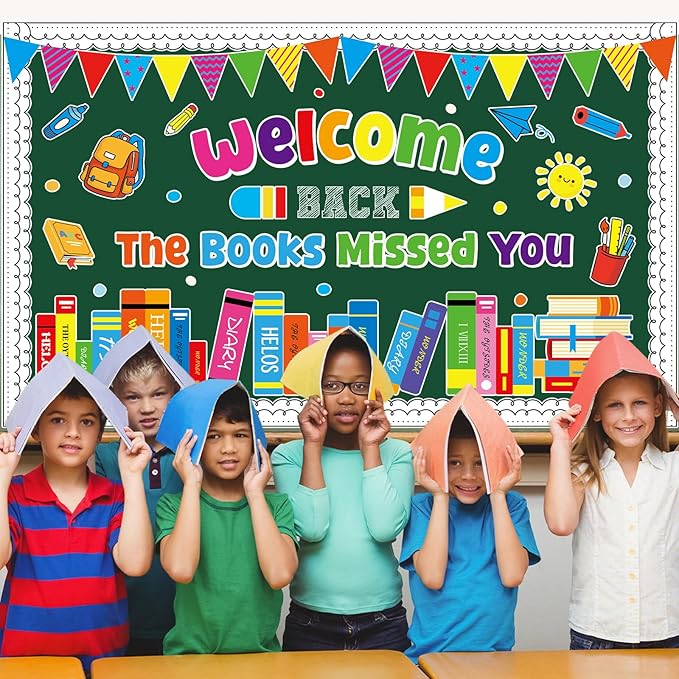 Welcome Back to School Bulletin Board Decorations Welcome Back the Books Missed You Bulletin Board Colorful Paper Books Cutouts Reading Classroom Decoration for Home Library Preschool Wall Supplies