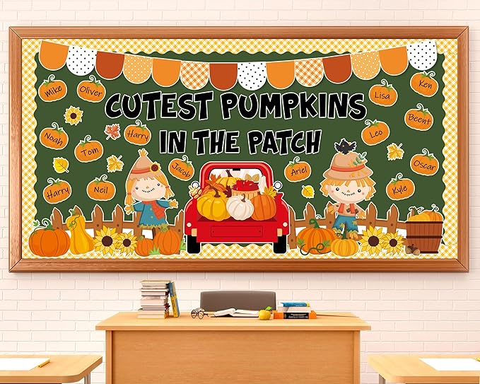 gisgfim Fall Thanksgiving Classroom Bulletin Board Decorations Set Autumn Cutest Pumpkins in The Patch Cutouts Fall Harvest Truck Maple Leaves Bulletin Board Decor for School Home Chalkboard Wall